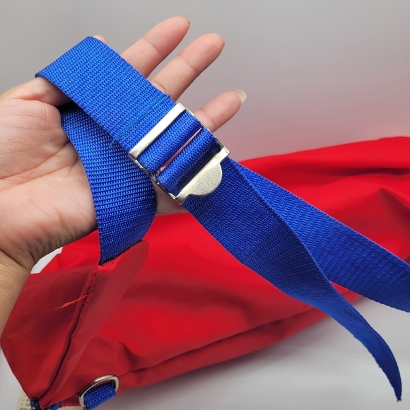 THE SMUGGLER VINTAGE EXPANDABLE BAG NYLON ZIPPER RED BLUE UNISEX ADJUSTABLE STRA - Picture 8 of 10
